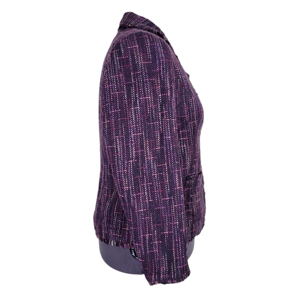 Sag Harbor Tweed Blazer Size 16W Fringe Trim Pockets Removable Pin Purple New - Picture 5 of 15